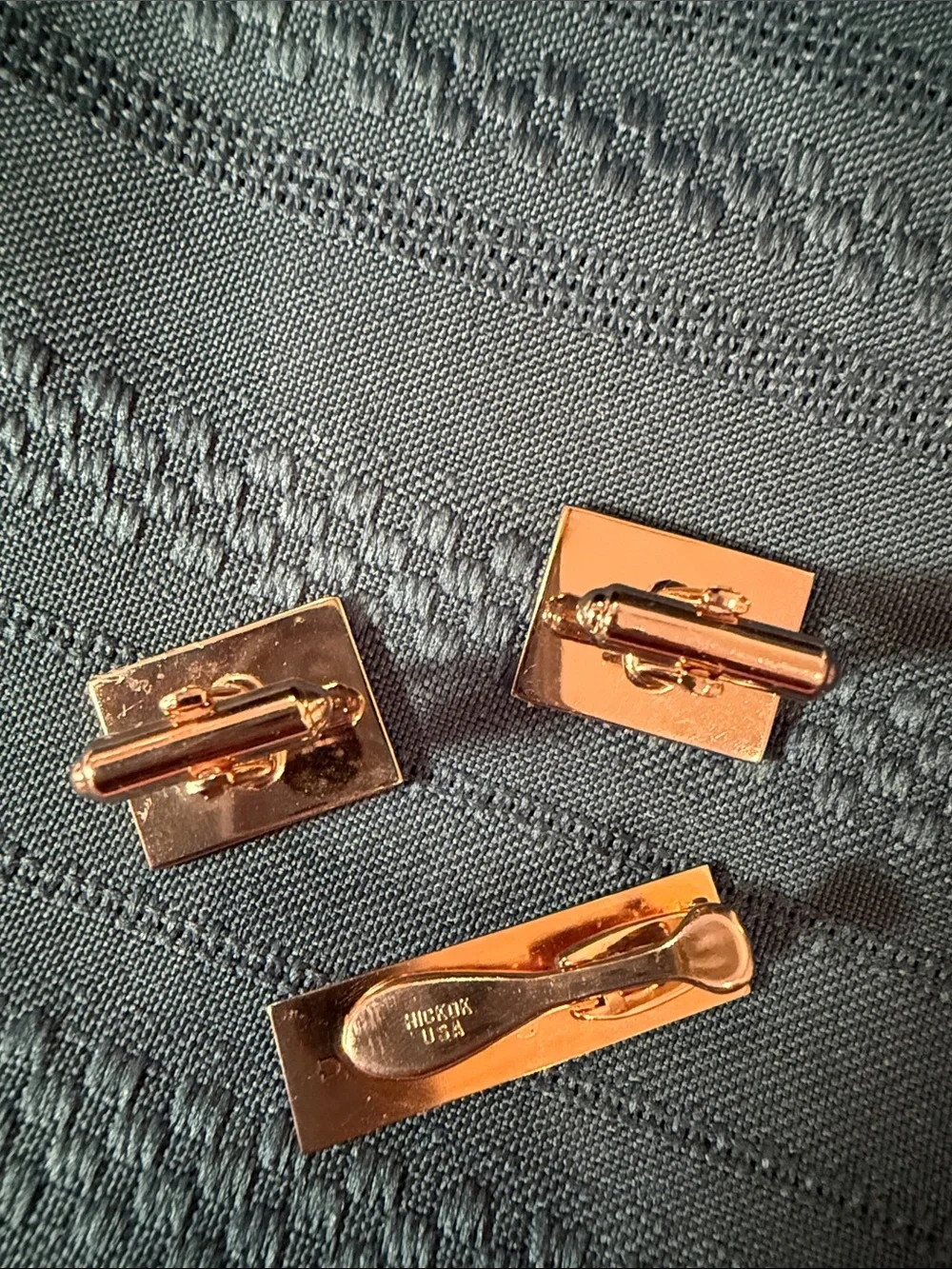 Classic Vintage Gold 'H' Cufflinks and Tie Clip Set